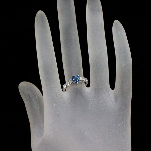Pt900 ハートシェイプ アクアマリン ダイヤモンド リング 0.861ct D0.48ct