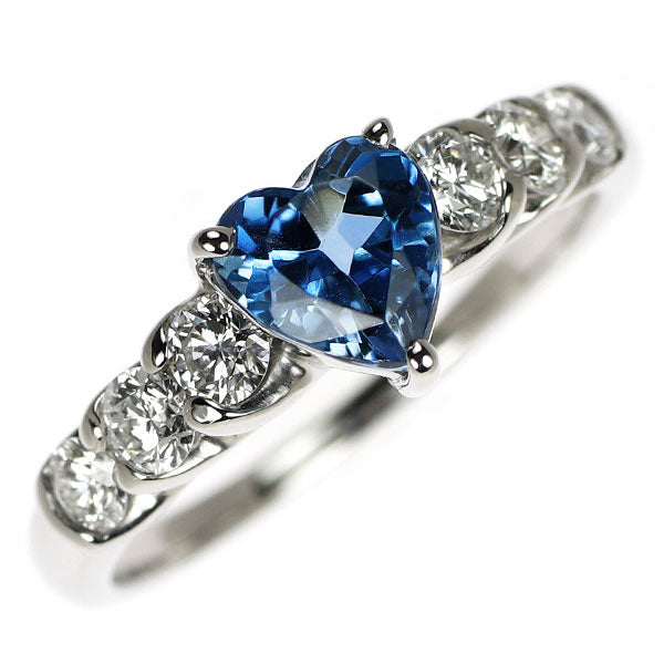 Pt900 ハートシェイプ アクアマリン ダイヤモンド リング 0.861ct D0.48ct