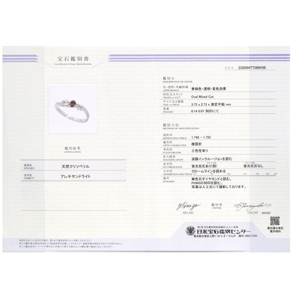 希少 Pt900 アレキサンドライト ダイヤモンド リング 0.14ct D0.07ct
