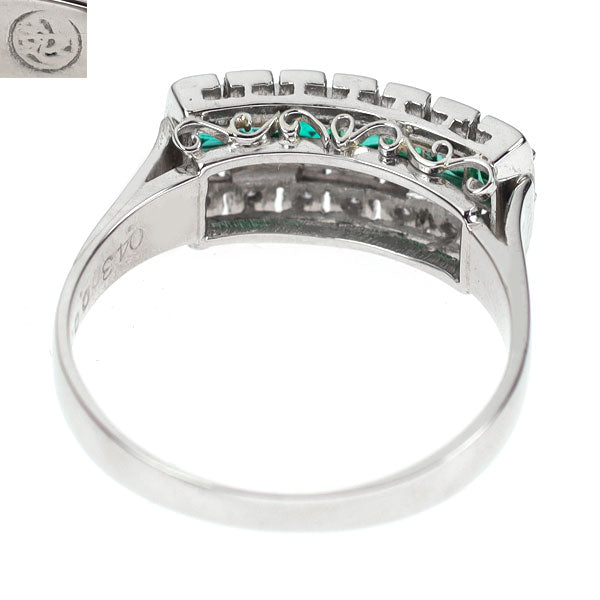 三越 Pt900 エメラルド ダイヤモンド リング 0.43ct D0.06ct 陽刻ヴィンテージ製品 昭和レトロ【ヒスコレ】一文字