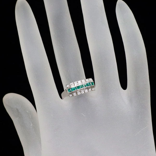 三越 Pt900 エメラルド ダイヤモンド リング 0.43ct D0.06ct 陽刻ヴィンテージ製品 昭和レトロ【ヒスコレ】一文字