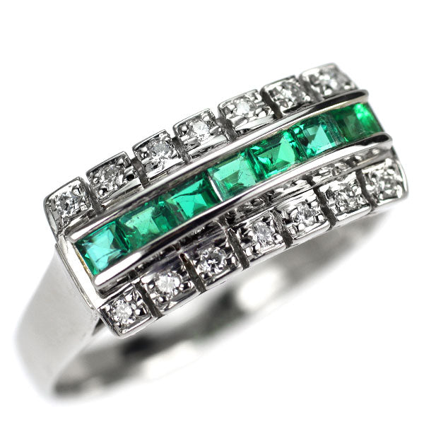三越 Pt900 エメラルド ダイヤモンド リング 0.43ct D0.06ct 陽刻ヴィンテージ製品 昭和レトロ【ヒスコレ】一文字