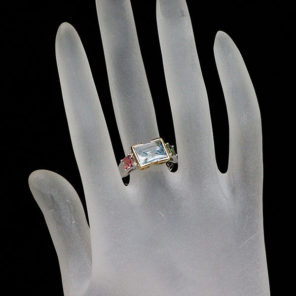 K18YG/WG アクアマリン トルマリン リング 1.99ct T0.37ct
