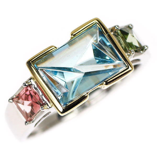 K18YG/WG アクアマリン トルマリン リング 1.99ct T0.37ct