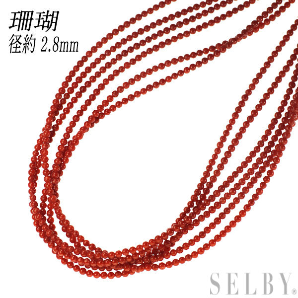 K18YG 珊瑚 ネックレス 径約 2.8mm 6連