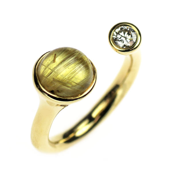K18YG ルチルクオーツ ダイヤモンド リング 1.48ct D0.10ct ピンキー