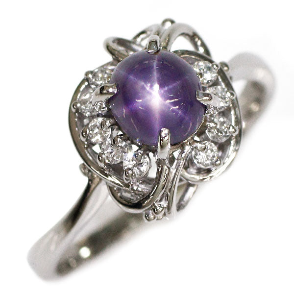 Pt900 スターサファイア ダイヤモンド リング 1.63ct  D0.14ct