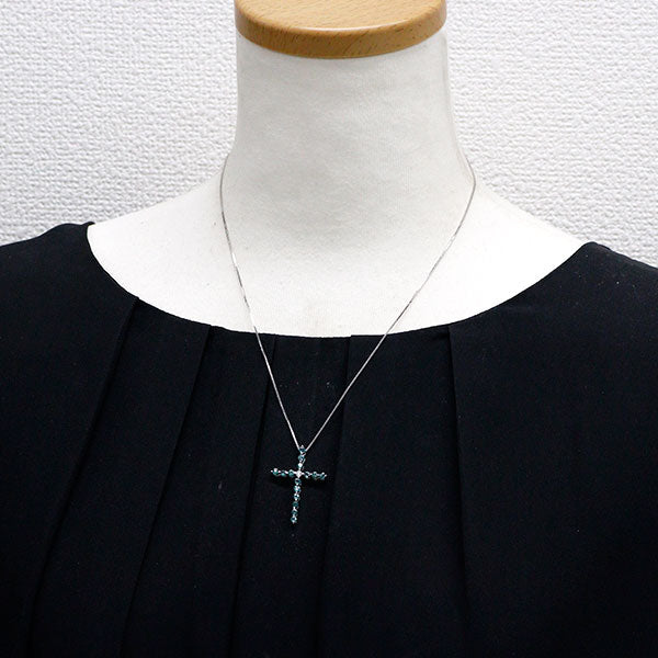 希少 K18WG アレキサンドライト ダイヤモンド ペンダントネックレス 1.07ct D0.07ct クロス