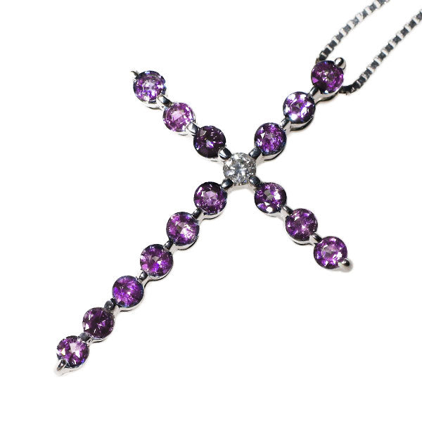 希少 K18WG アレキサンドライト ダイヤモンド ペンダントネックレス 1.07ct D0.07ct クロス