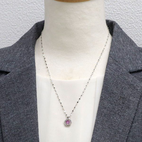 Pt/K18WG ピンクサファイア ダイヤモンド ペンダントネックレス 0.704ct D0.15ct フラワー マグネット付き