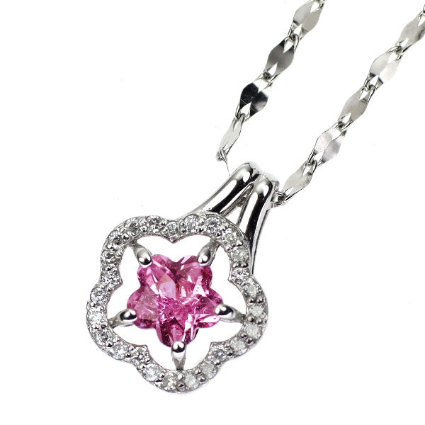 Pt/K18WG ピンクサファイア ダイヤモンド ペンダントネックレス 0.704ct D0.15ct フラワー マグネット付き