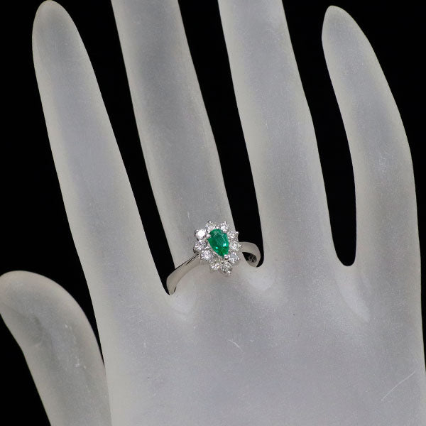 Pt900 ペアシェイプ エメラルド ダイヤモンド リング 0.30ct D0.35ct