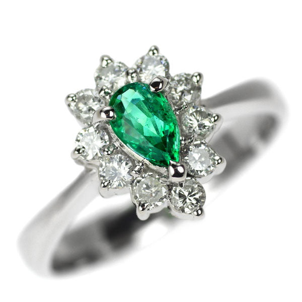 Pt900 ペアシェイプ エメラルド ダイヤモンド リング 0.30ct D0.35ct