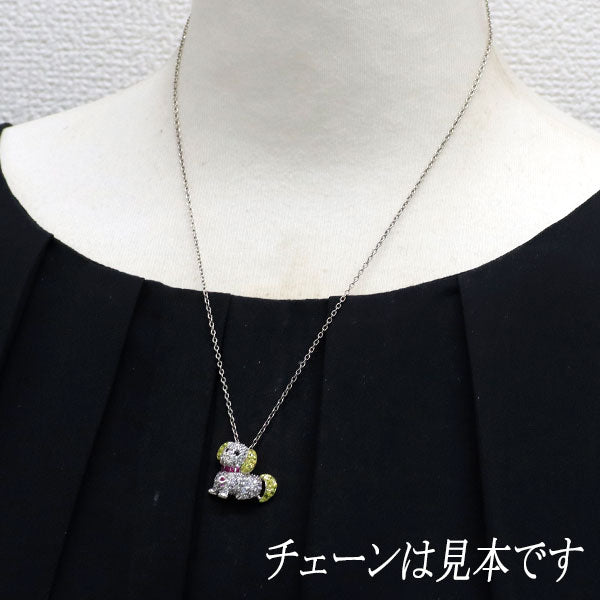 K18WG イエロー/ホワイトサファイア ルビー ブラックダイヤ ペンダントトップ アニマル 犬