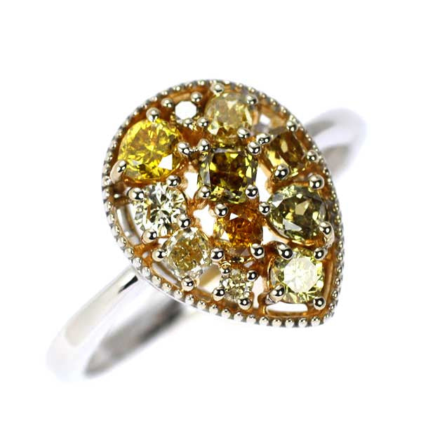 K18YG/WG 天然カラーダイヤモンド リング 0.88ct