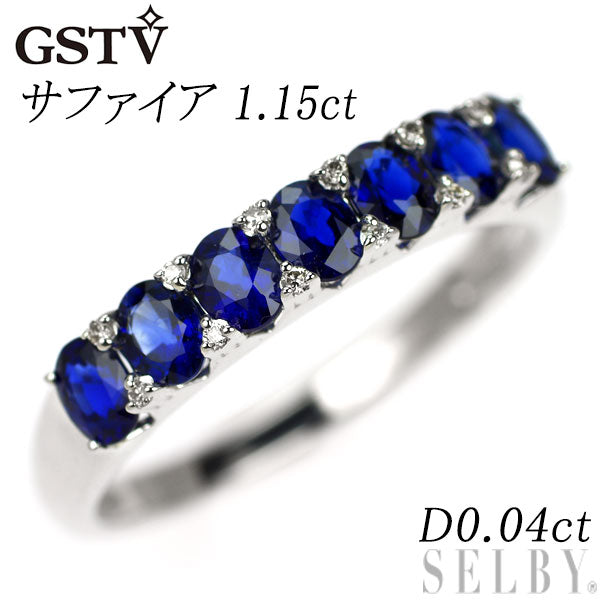 GSTV K18WG サファイア ダイヤモンド リング 1.15ct D0.04ct 一文字