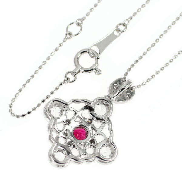 希少 K18WG レッドベリル ローズ/シングルカットダイヤモンド ペンダントネックレス 0.25ct D0.44ct