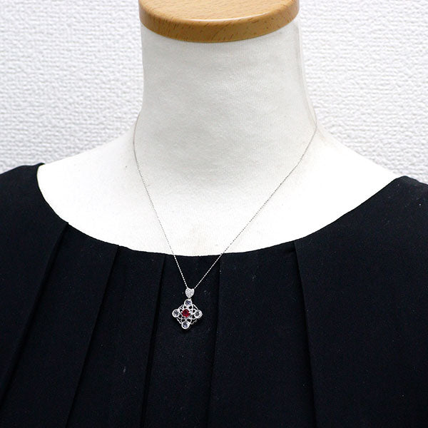 希少 K18WG レッドベリル ローズ/シングルカットダイヤモンド ペンダントネックレス 0.25ct D0.44ct