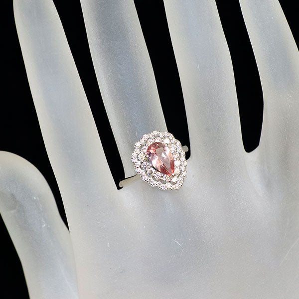 新品 Pt950 ブラジル産ピンクインペリアルトパーズ ダイヤモンド リング 1.23ct D0.49ct 【エスコレ】