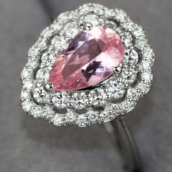 新品 Pt950 ブラジル産ピンクインペリアルトパーズ ダイヤモンド リング 1.23ct D0.49ct 【エスコレ】