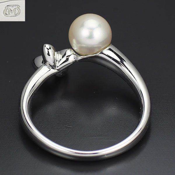 ミキモト K18WG アコヤ 真珠 ダイヤモンド リング 径約6.1mm  フラワー