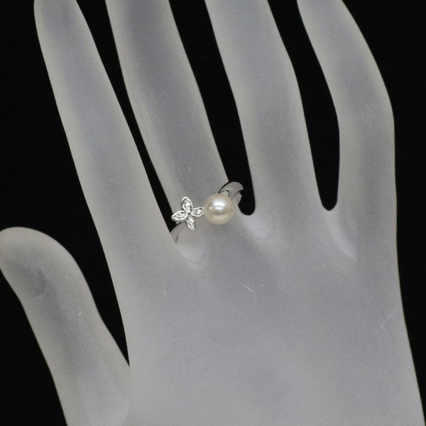 ミキモト K18WG アコヤ 真珠 ダイヤモンド リング 径約6.1mm  フラワー