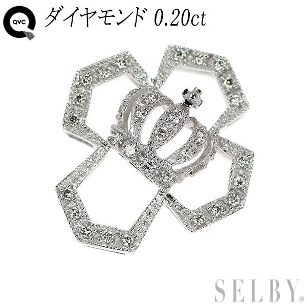 QVC K18WG ダイヤモンド ペンダントトップ 0.20ctup クロス 王冠