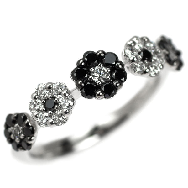 ポンテヴェキオ K18WG ブラックダイヤモンド リング 0.25ct D0.20ct フラワー