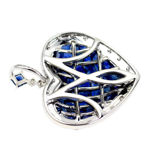 K18WG サファイア ダイヤモンド ペンダントトップ 2.30ct D0.15ct ハート ミステリーセッティング