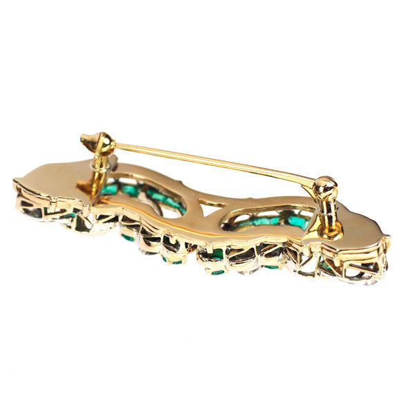 K18YG エメラルド ダイヤモンド ブローチ カリブレカット アンティーク【ヒスコレ】