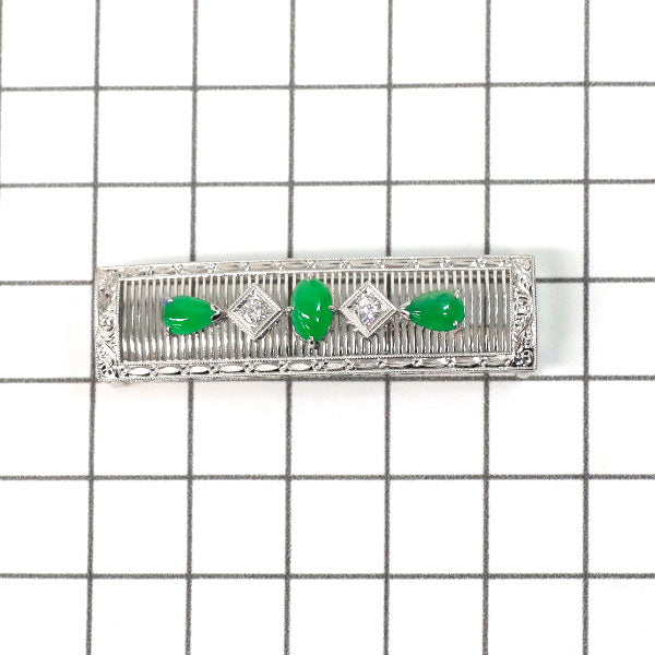 Pt850 翡翠 ダイヤモンド 帯留め 陽刻ヴィンテージ製品 昭和レトロ彫金【ヒスコレ】