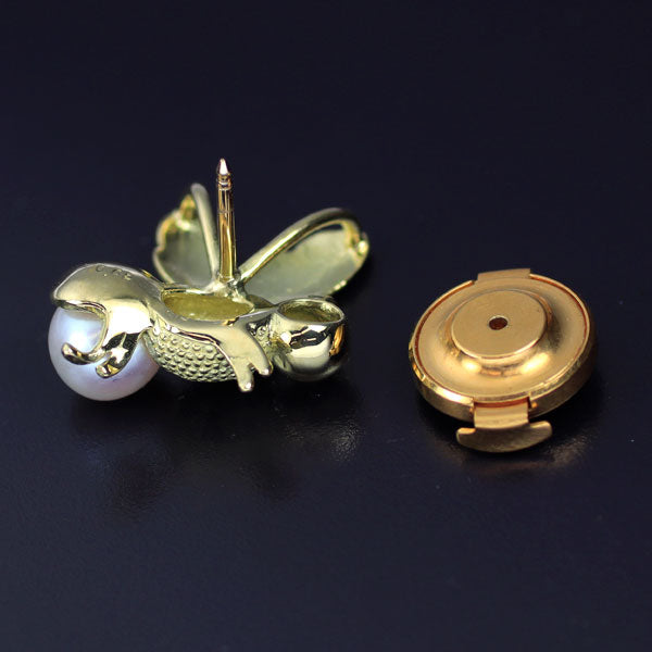 K18YG アコヤ 真珠 ダイヤモンド ピンブローチ 径約6.1mm D0.05ct 蜂