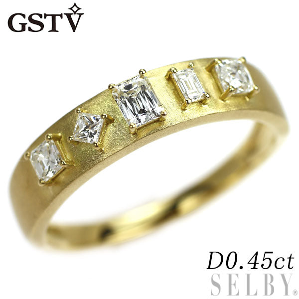 GSTV K18YG クリスクッション ステップ クリス プリンセス アッシャーカット ダイヤモンド リング 0.45ct