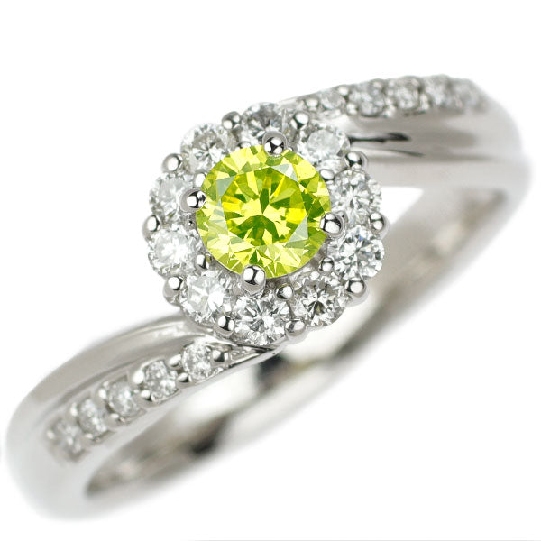 Pt900 トリートグリーン ダイヤモンド リング 0.357ct D0.35ct
