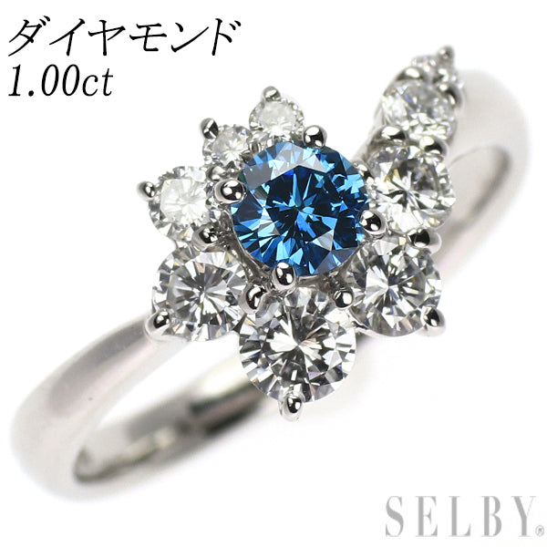 Pt900 トリートブルー/カラーレス ダイヤモンド リング 1.00ct