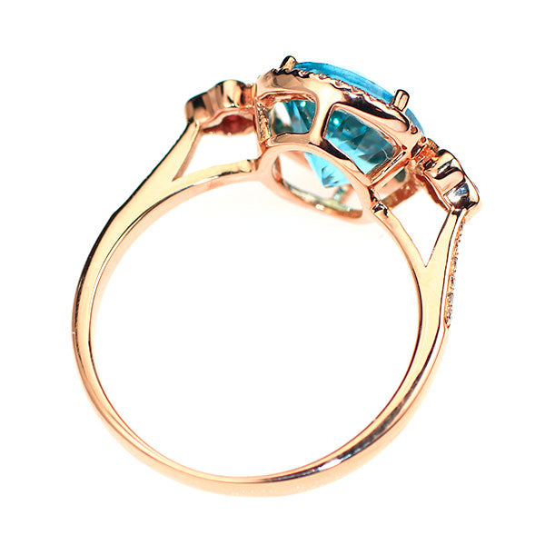 K18PG ブルートパーズ ピンクサファイア ダイヤモンド リング 3.09ct PS0.13ct D0.10ct
