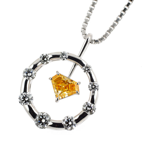 モニッケンダム K18WG 天然イエローオレンジ ダイヤモンド ペンダントネックレス 0.401ct FIYO SI1 D0.57ct