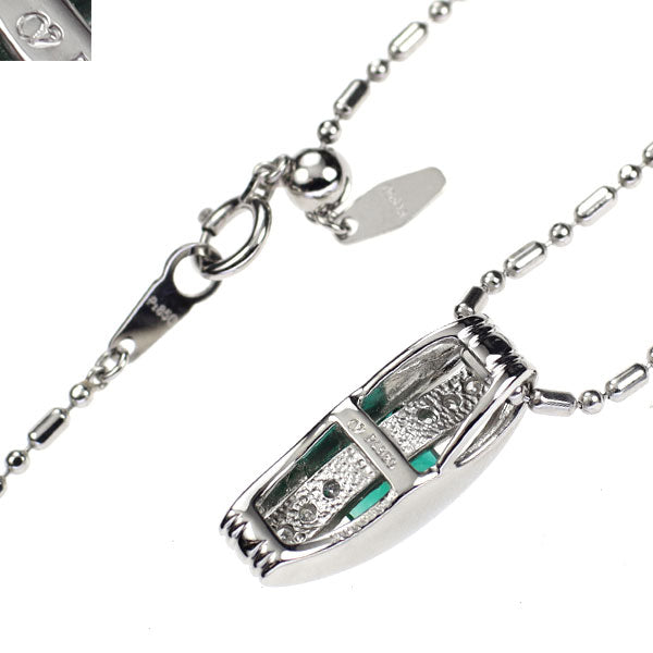 クレサンベール Pt950/ Pt850 再結晶エメラルド ダイヤモンド ペンダントネックレス 0.80ct D0.16ct