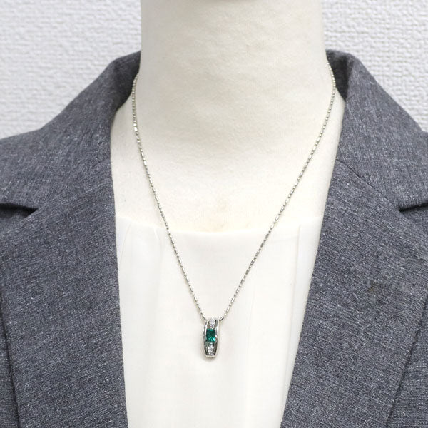 クレサンベール Pt950/ Pt850 再結晶エメラルド ダイヤモンド ペンダントネックレス 0.80ct D0.16ct