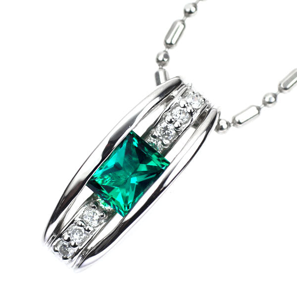クレサンベール Pt950/ Pt850 再結晶エメラルド ダイヤモンド ペンダントネックレス 0.80ct D0.16ct