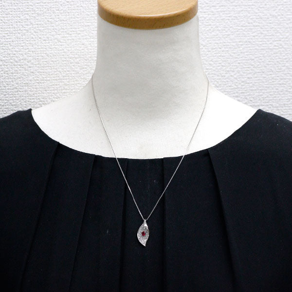 Pt900/K18WG レッドベリル ダイヤモンド ペンダントネックレス 0.13ct D0.51ct