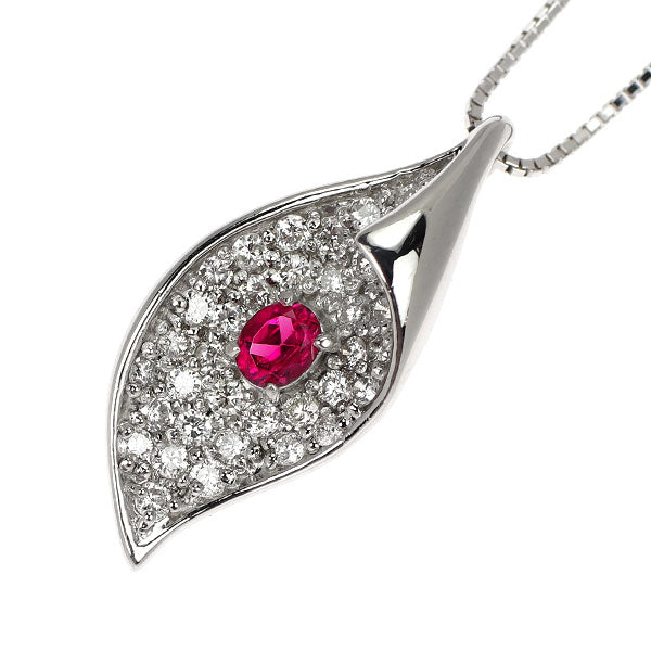 Pt900/K18WG レッドベリル ダイヤモンド ペンダントネックレス 0.13ct D0.51ct