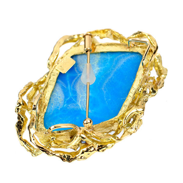 K18YG ヘミモーファイト カラーストーン ダイヤモンド ブローチ 兼 ペンダントトップ 65.99ct CS0.69ct D0.18ct