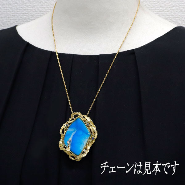 K18YG ヘミモーファイト カラーストーン ダイヤモンド ブローチ 兼 ペンダントトップ 65.99ct CS0.69ct D0.18ct