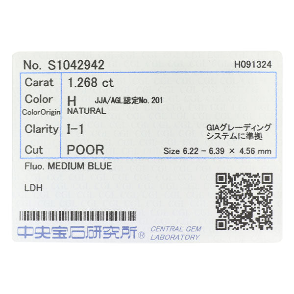 新品 Pt900/ Pt850 LDH ダイヤモンド ペンダントネックレス 1.268ct H I1 Poor