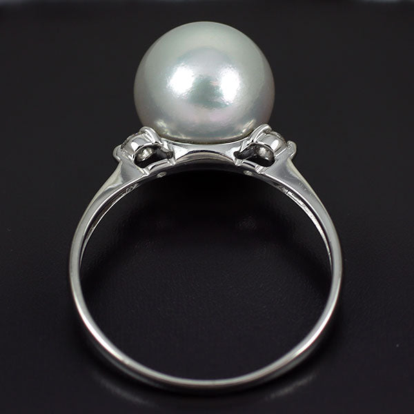 Pt900 アコヤ 真珠 ダイヤモンド リング 径約9.5mm D0.08ct