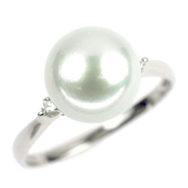 Pt900 アコヤ 真珠 ダイヤモンド リング 径約9.5mm D0.08ct