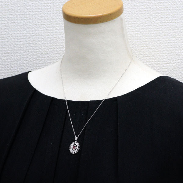 K18WG ルビー ダイヤモンド ペンダントネックレス 0.21ct D0.18ct