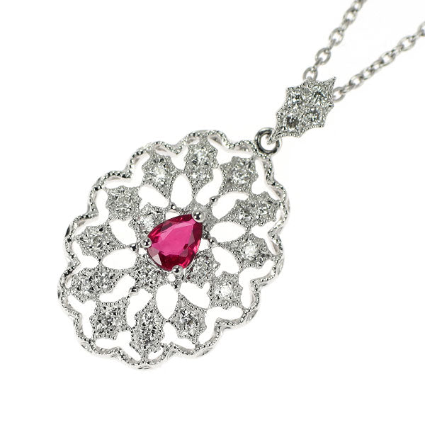 K18WG ルビー ダイヤモンド ペンダントネックレス 0.21ct D0.18ct