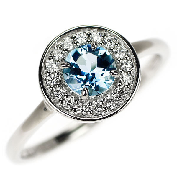 Pt900 アクアマリン ダイヤモンド リング 0.37ct D0.12ct